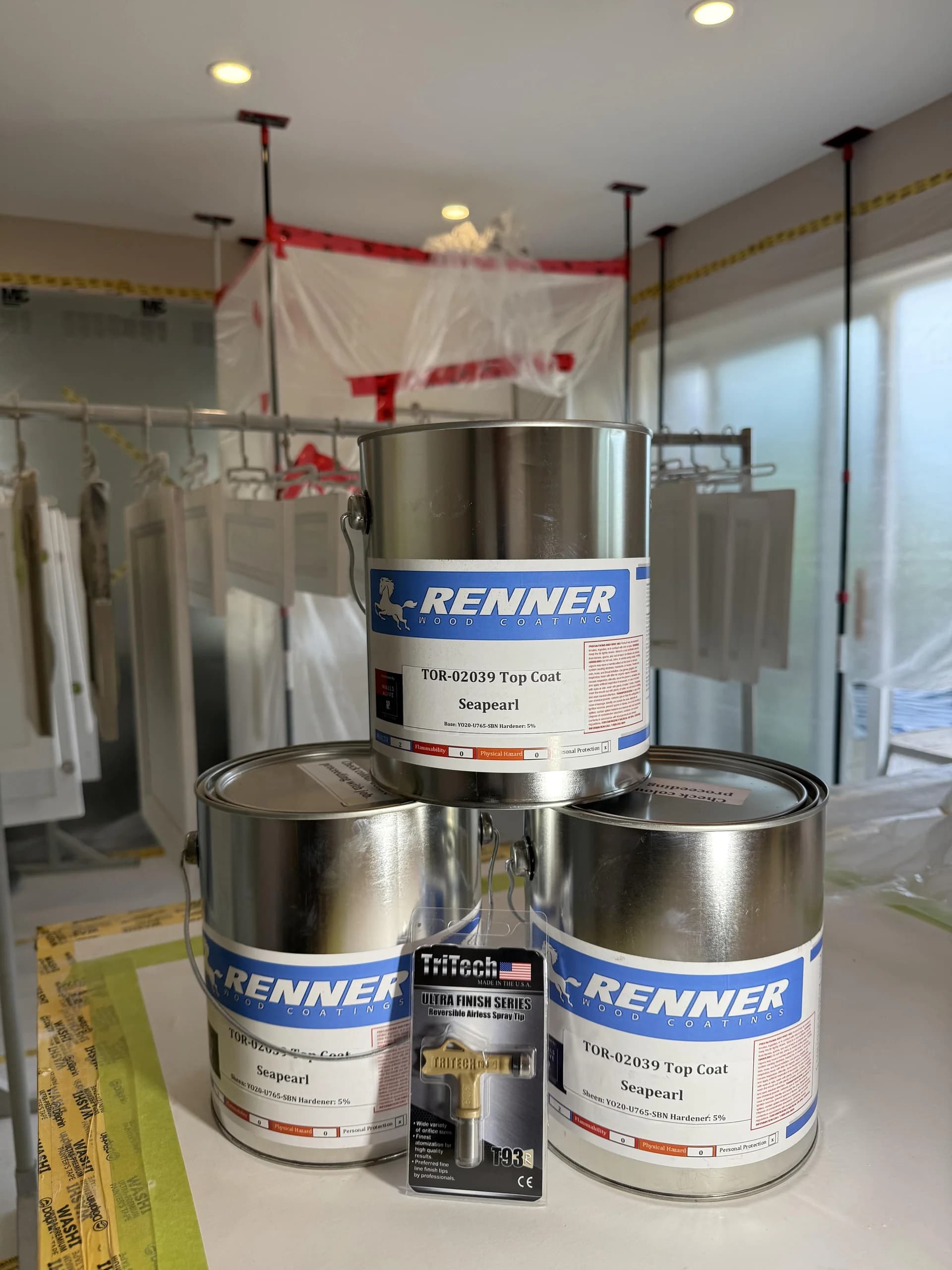 Renner vs Benjamin Moore cabinet paint Renner cabinet paint used for kitchen cabinet refinishing in Windsor